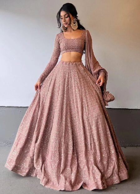 Georgette Lucknowi Sequence Work Rosy Brown Lehenga Choli 1