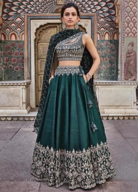 Green Zari Embroidery Silk Wedding Lehenga Choli With Dupatta