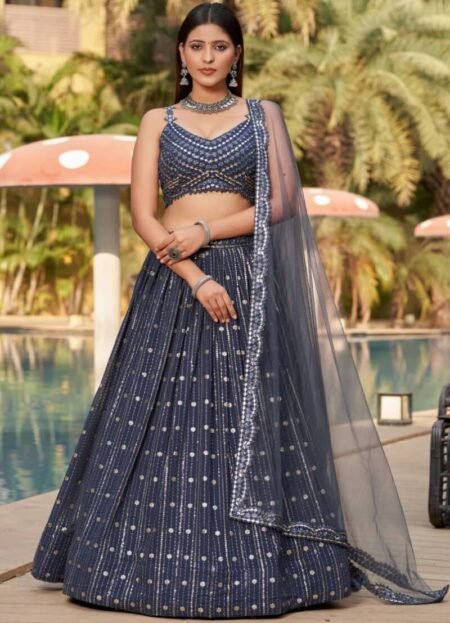 Grey Sequence Embroidered Designer Georgette Lehenga Choli