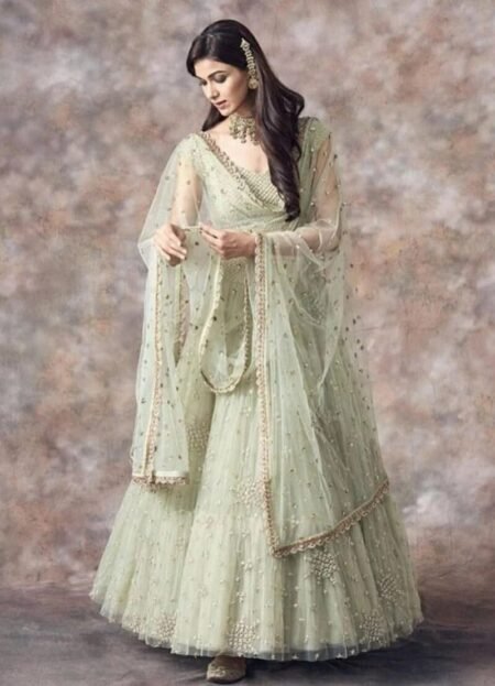 Wedding Pista Green Embroidery Net Lehenga Choli 2