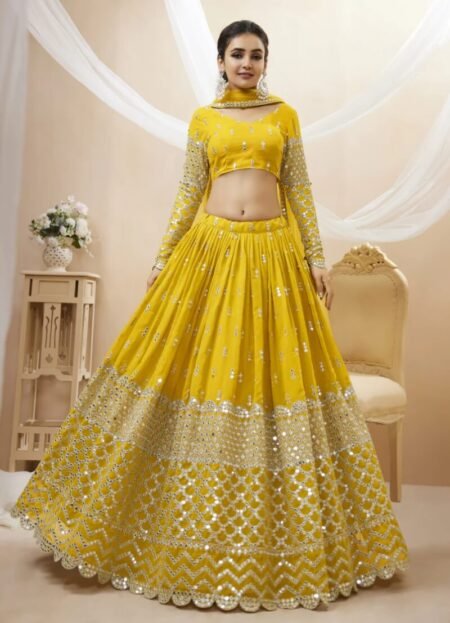 Zari Embroidered Work Georgette Haldi Special Lehenga Choli